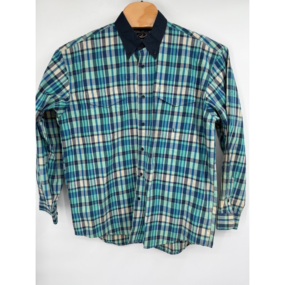 Roper Shirt Men Green Plaid Button Long Sleeve Western Heavy Cotton Sz L
